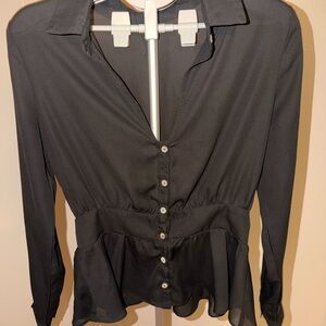 Mustard Seed Black Peplum Button-Front Blouse